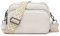 DXIOKO Crossbody Bag Damen Breiter Gurt, Echtes Leder Umhängetasche Damen Klein Schultertaschen, Mode Crossbag Damen Handytasche Zum Umhängen mit 3 Reißverschlussfächern, Beige