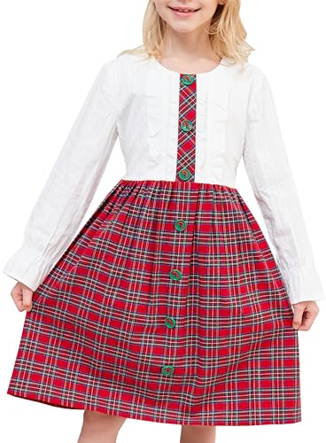 Sunny Fashion Mädchen Kleid rot Weiß Taste Checks Plaid Weihnachten Urlaub Neujahr Gr. 134,Rot-weiß kariert,134
