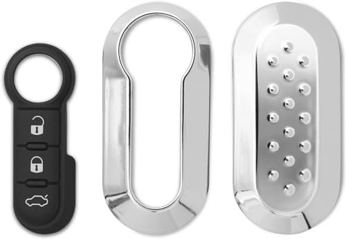 GIANTO Cover per Chiave Argento + Tasti Compatibile con Fiat Lancia, Custodia a Specchio Argentata con Pulsanti Telecomando in Silicone per 500 Punto Bravo Panda Ypsilon Y Delta Musa (Guscio + Pad)