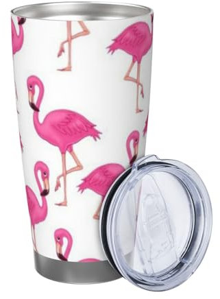 ZaKhs Trinkbecher mit rosa Flamingo-Druck, 590 ml, mit Deckel und Strohhalm, Edelstahl, isolierter Reisebecher für Damen und Herren