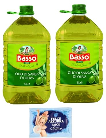 2er-Pack Basso Olio di Sansa di Oliva Oliventresteröl Tresteröl,Speiseöl 5Lt PET + 1er-Pack Kostenlos Felce Azzurra Talkumpuder, 100g-Beutel