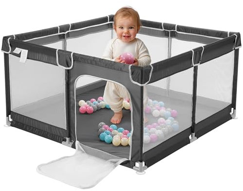 Navaris Faltbarer Laufstall XXL - 130 x 130 cm - Laufgitter für Baby - Klappbar - Playpen - Große Spielfläche für Kinder