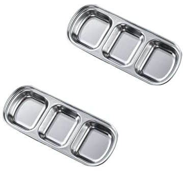 PRETYZOOM 2 Pz Scodella Per Salsa Sotto Griglia Piatto Da Portata Per Condimenti Piatto Di Salsa in Metallo Ciotola Di Aceto Ciotole Per Immersione Piastre in Acciaio Diviso