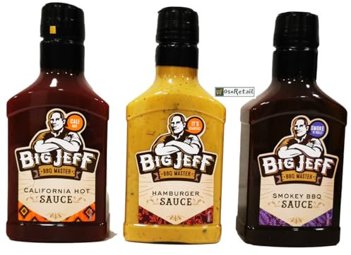 OsoRetail pack de 3 salsas de barbacoa | Big Jeff Spicy Garlic, Haburger y Smokey BBQ | 3x 250ml