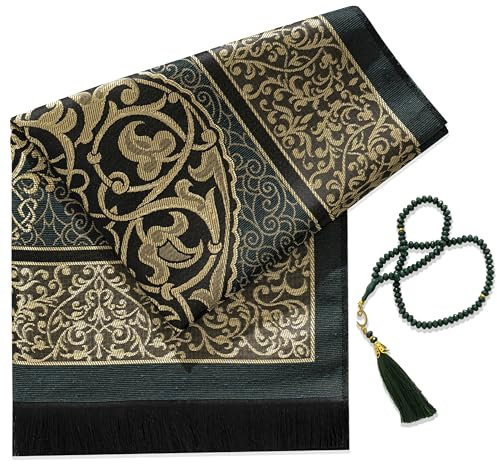 SUMELA Muslimischer Gebetsteppich mit Islam-Gebetsperlen, Reise-Gebetsteppich, islamische Geschenke für Frauen, tragbares Gebet, matt, Islam, islamischer Gebetsteppich, Islam, Herren, Damen