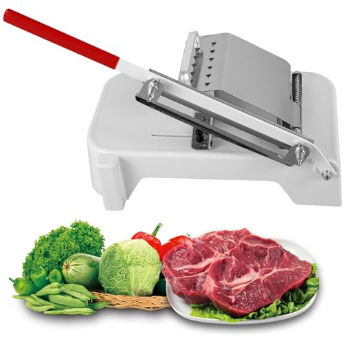Stainless Steel Frozen Meat Slicer Adjustable Thickness Meat Cutter Beef Roll Cutting Slicing Machine Rustproof Manual Meat Slicer Freezing Meat Cutter Vegetable Slicing Machine for Home Cooking