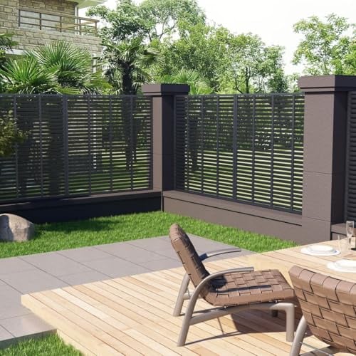 Garden Screen for Fence, WPC Slatted Fence Grey 180 x 180 cm for Outdoor Garden