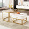 Merax Couchtisch 2er Set,Wohnzimmer Tisch,Satztisch Sofatisch Kaffeetisch Tisch-Set mit eine Schubladen Hochglanz-Marmoroptik, Goldenen Akzenten（Tippe F）