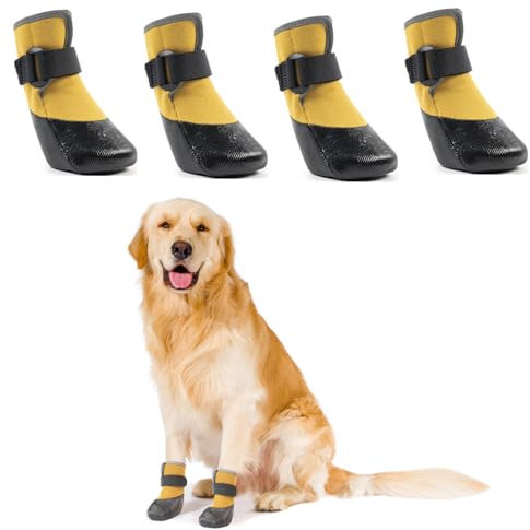 LiebeDD Hundeschuhe Pfotenschutz 4 Stück Hund Verletzung Leckschutz Hundesocken Anti Rutsch Hunde Schuhe Outdoor mit Wasserdicht Sohle, Gelb, L