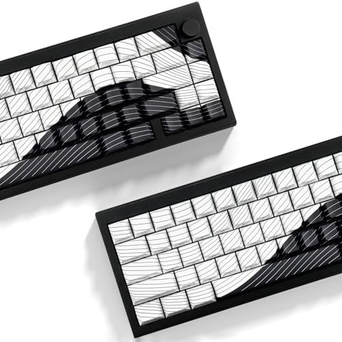 Tsungup PBT Keycaps,White & Black Topographic 128 Keys Shine Through Side Printed Keycaps 75 Percent,Dye-Sub Custom Cool Keycap Set Cherry Profile Key caps for Gateron MX Switches Mechanical Keyboard