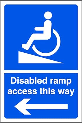 Disabled ramp access only arrow left - parking sign - disable signage- 3mm Aluminium Dibond for indoor/outdoor usage (600mm x 400mm) 20m Viewing Distance.