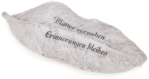 Logbuch-Verlag Kleine Grabdekoration Allerheiligen Kunststein mit Spruch Blätter verwehen – Erinnerungen bleiben 25 x 11 x 3,5 cm