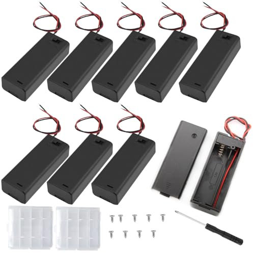 VISSQH 9 Pièces AA Support de Batterie,1 x 1.5V Support de Batterie,Noir Battery Holder Box Case,AA Boîte à Piles en Plastique avec Wire Leads et Couvercle et Interrupteur on/Off