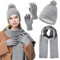 Mütze Schal Handschuh Set für Damen, 3 Stück Wintermütze Schal Handschuhe Set Damen Winter Warme Plüsch Beanie Mütze Lange Schal Touchscreen Handschuhe mit Fleece Gefütterte, Winterset Geschenk