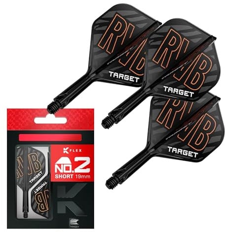 Target Darts Raymond Van Barneveld K Flex Flights und Shaft System, No.2 | Packung mit 3 Kflex All In One Flights, Player Edition Darts Zubehör | K-Flex Dart Schaft Short/Intermediate/Medium