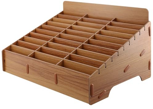 FUNSUEI Handy Aufbewahrungsbox 30 Fächer, Handy Aufbewahrung Box aus Holz Handygarage für Organisieren, Verwalten