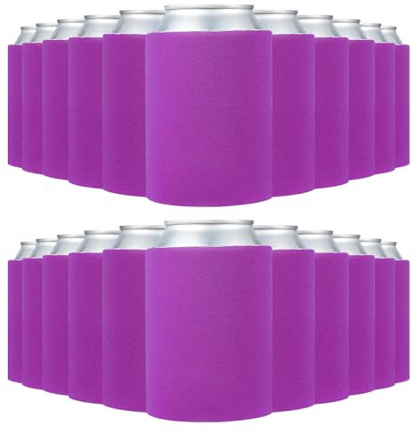 PATIKIL Blank Beer Can Cooler Sleeves, 50Pcs Plain Bulk Collapsible Bottle Sleeve Insulated Foam Can Cover for 10oz Bottle Can Wedding Party Events HTV Sublimation, Purple