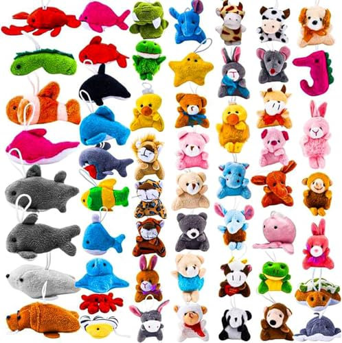 Malloom 56 Stück Mini Plüschtiere Set für Kinder, Kleine Plüschtier Ozean Tier Spielzeug Dekoration für Greifautomaten Schlüsselanhänger Party Mitgebsel Geschenke Kindergeburtstag (6,4-7,6 cm)