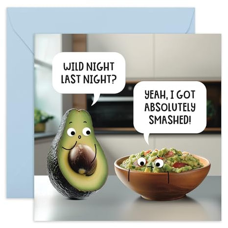 Süße Avocado-Geburtstagskarte – Wild Night – humorvolle Geschenke für Kollegen, Freunde, Büromitarbeiter, Kumpel, ihn, sie – Got Wasted – mit lustigen Aufklebern