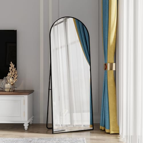 DAHUEN Miroir sur pied - 162 x 53 cm - Avec cadre en alliage d'aluminium et verre trempé - Pour chambre à coucher, salon, garde-robe - Fixation murale - Noir (noir, 162 x 53 cm)
