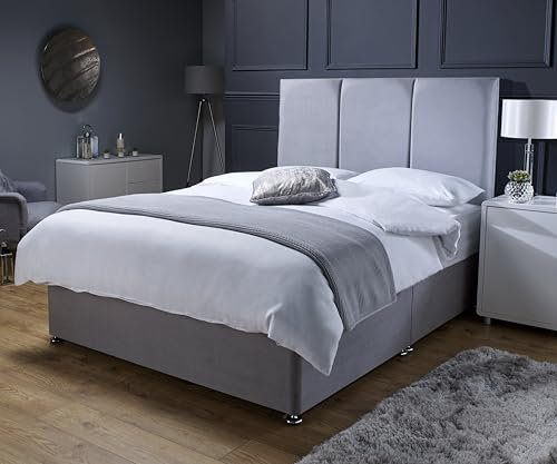 Savako Premium - Divan Bed with Memory Foam Sprung Mattress and Panel Headboard with Chrome Feet - (Available in 3ft Single, 4ft Small Double, 4ft6 Double, 5ft King Size) (4ft Small Double)