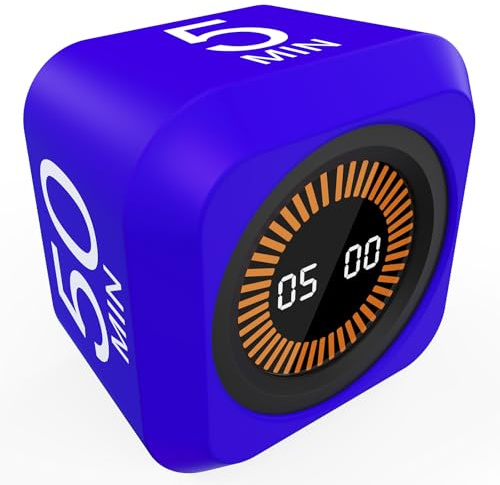 Visueller Timer mit rotierendem Würfel, 5, 25, 10, 50 Minuten voreingestellt + benutzerdefinierter Countdown, wiederaufladbarer Schreibtisch-Produktivitäts-Flip-Timer mit Silikonabdeckung