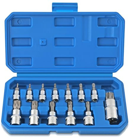 PORFOYO Jeu de 13 douilles Allen hexagonales 1/2 3/8 1/4 2-14 mm avec boîte, jeu de douilles dynamométriques