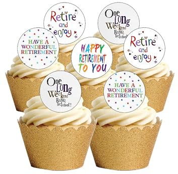 12 Pre-Cut Happy Retirement Design Edible Wafer Paper Cake Toppers Decorations