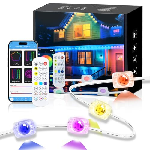 HEGEHE 15M Permanente Außenbeleuchtung, 18 LED Smart RGBIC Außenleuchten, IP67 Wasserdicht Trauflichter, Mehreren Szenenmodi, APP & Fernsteuerung, Outdoor LED Strip für Traufe Dach Garten Party Deko