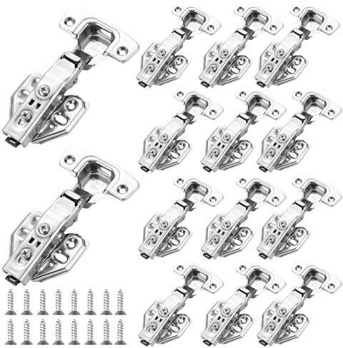 14 Pcs Cabinet Hinges, Full Overlay Soft Close Hinges for Kitchen Cupboards Mute Kitchen Door Hinge Concealed Cabinet Hinge with Screws for Wardrobe