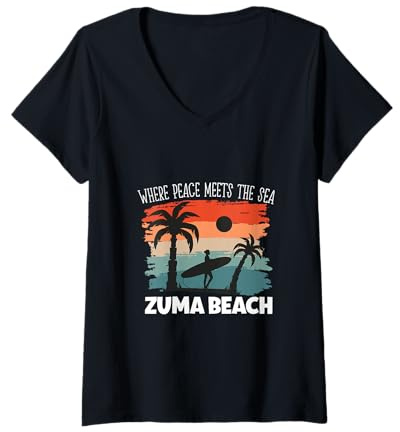 Damen Friede am Meer - Zuma Beach T-Shirt mit V-Ausschnitt