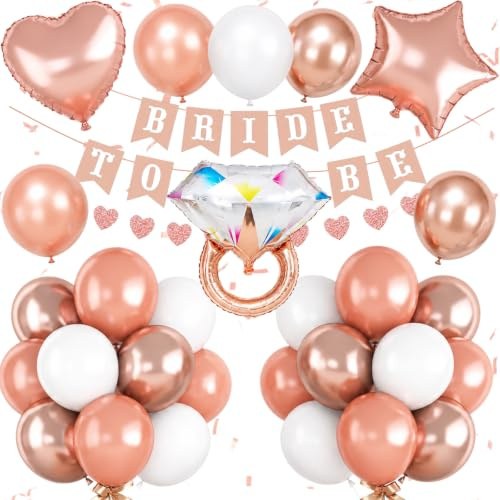 Bridal Shower Decorations Rose Gold Bridal To Be Balloon Set Star Heart Diamond Ring Foil Balloons Bunting Banner Heart Paper Garland Rose Gold White Bachelorette Marriage Engagement Party Future Mrs