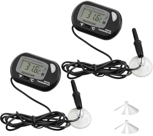 Fish Tank Thermometer Digital Aquarium Thermometer, 2 Pcs water Temperature Thermometer with Probe and Suction Cup Reptile Thermometer with Large Lcd Display for Aquarium Reptile Tank Vivarium