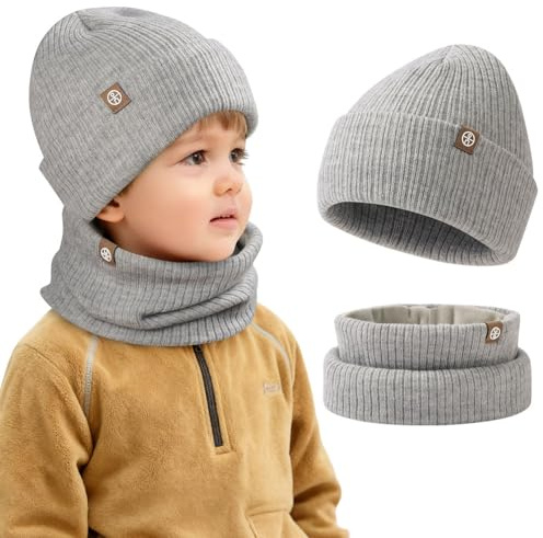 AOOSA 2PCS Bonnet Et Écharpe Tricotés pour Enfants, Doux et Confortable