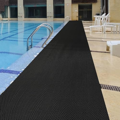 WLWLEO Pool Mat for Deck Non Slip Drainage Floor Mats 3x10 Ft PVC Heavy Duty Commercial Anti Slip Anti-Fatigue Pads Restroom Garage Basement Outdoor Indoor Door Rug Entrance Mat,Black, 3×10ft/0.9 * 3M