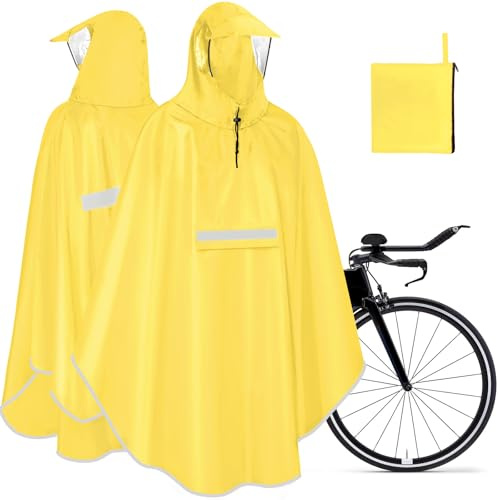 NEWIROVE Poncho Lluvia Bicicleta Plegable Chubasquero Ciclismo Ligeras Poncho Impermeable Hombre Y Mujer Capa Bicicleta Lluvia Con Reflector Chubasquero Poncho, Amarillo