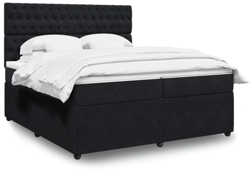Tonture Boxspringbett mit Matratze, Schwarz 200x200 cm, Samtbezug, Taschenfederkern, Höhenverstellbares Kopfteil, LED-Beleuchtung für Schlafzimmer