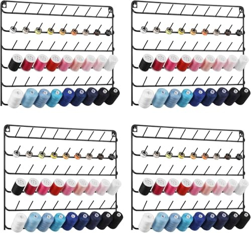 CADUKE 4er Set 54 Spulen Nähgarnhalter, Garnhalter/Fadenhalter Organizer, Metallständer zum Organisieren zum Aufhängen für Stickerei, Quilten, Nähen(Schwarz)