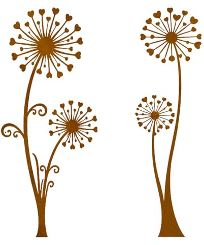 PIujsym Gartendeko Rost Pusteblume, 2er Gartendeko für Draußen Wetterfest, Gartenstecker Metall 30cm Klein für Töpfe, Deko Frühling Outdoor Vintage für Balkon und Terrasse