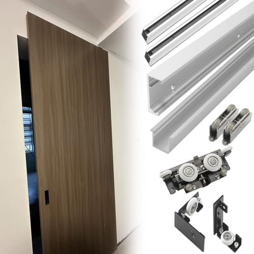 EXCLURA Kit Puerta Corredera Herrajes Ocultos para Puertas Corredizas de Granero con Mecanismo de Cierre Suave y Sistema de Riel Deslizante de Aluminio Oculto(80cm/2.6ft)