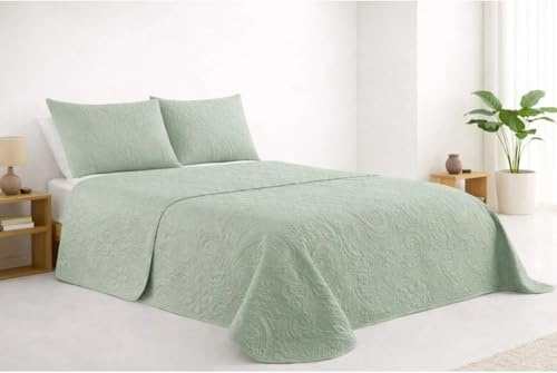 GREAT AIGOO Colcha Bouti 100% Poliéster, Verde Hierba, Cama 90-180x265cm, Incluye 2 Fundas de Cojín