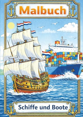 Malbuch, Boote und Schiffe.