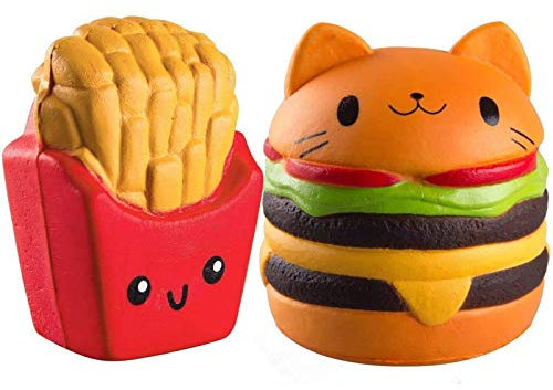 ZhengYue 2Pcs Langsam steigender Squeeze Squishy Toys -Hamburger, Fries Duft Kawaii Soft Food Squishy Toys, großes Geschenk für Kinder und Erwachsene