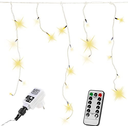 VOLTRONIC Eisregen Lichterkette, innen und außen, IP44, Größen- und Farbwahl, 600 LEDs, warmweiß, Fernbedienung