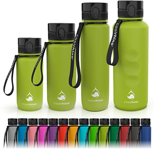 coolrhino Trinkflasche 350ml für Kinder, Sport, Schule, Fitness & Outdoor - Wasserflasche auslaufsicher und Bpa frei - Flasche für Kohlensäure geeignet (Rhino Lime green, 350ml)