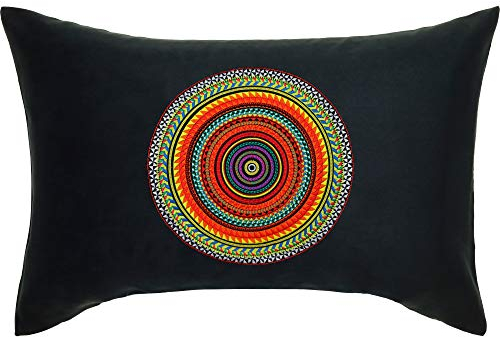 EXPRESS-STICKEREI Yoga Kissen Mandala Kissen mit Füllung 40x60cm | Buddhismus Dekoration Energie & Harmonie Sofakissen Wohnzimmer Dekokissen Bohemian Accessoire Zierkissen Polsterüberzug | schwarz