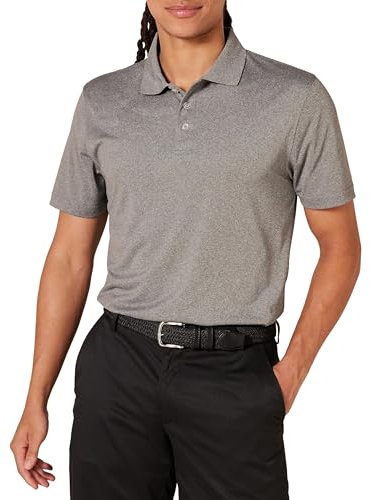 Amazon Essentials Men's Golf Polo Shirt, Short Sleeve, Slim-Fit, Quick-Dry, Dark Grey Heather, L