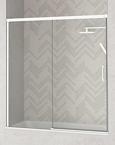 Mampara Bañera Frontal Corredera | Cristal templado de 6mm con ANTICAL | Frente de Bañera de 1 Fijo + 1 Puerta Corredera | Altura 150cm | Color Blanco Mate 175 cm (Adaptable 169-174cm)