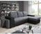 lestockdesign Canapé d'angle Simon 255 cm - Convertible et réversible avec Coffre - 3 Places - Simili Noir/Tissu Gris + 2 poufs