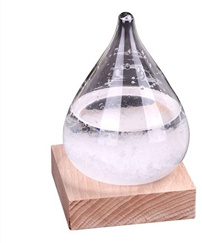 Estaciones de metal de cristal tempestado, barómetro de tormenta tipo gota de agua, creativas estilo nórdico, decoración de botella de cristal tormenta, con base y bonita caja de regalo (B)
